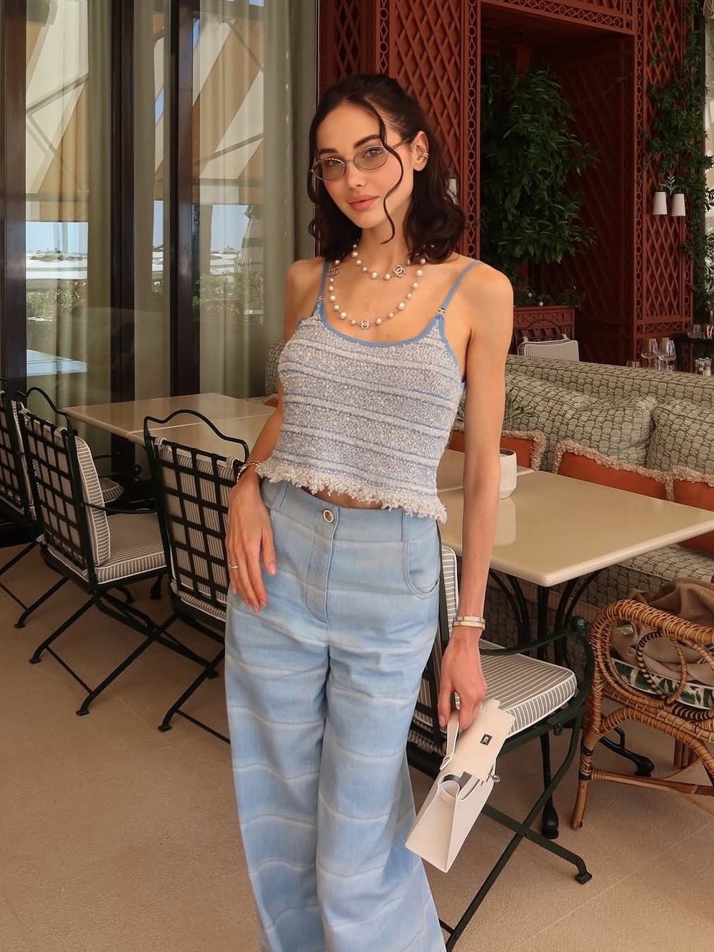 Chanel Light Blue Wave-Pattern Jeans
